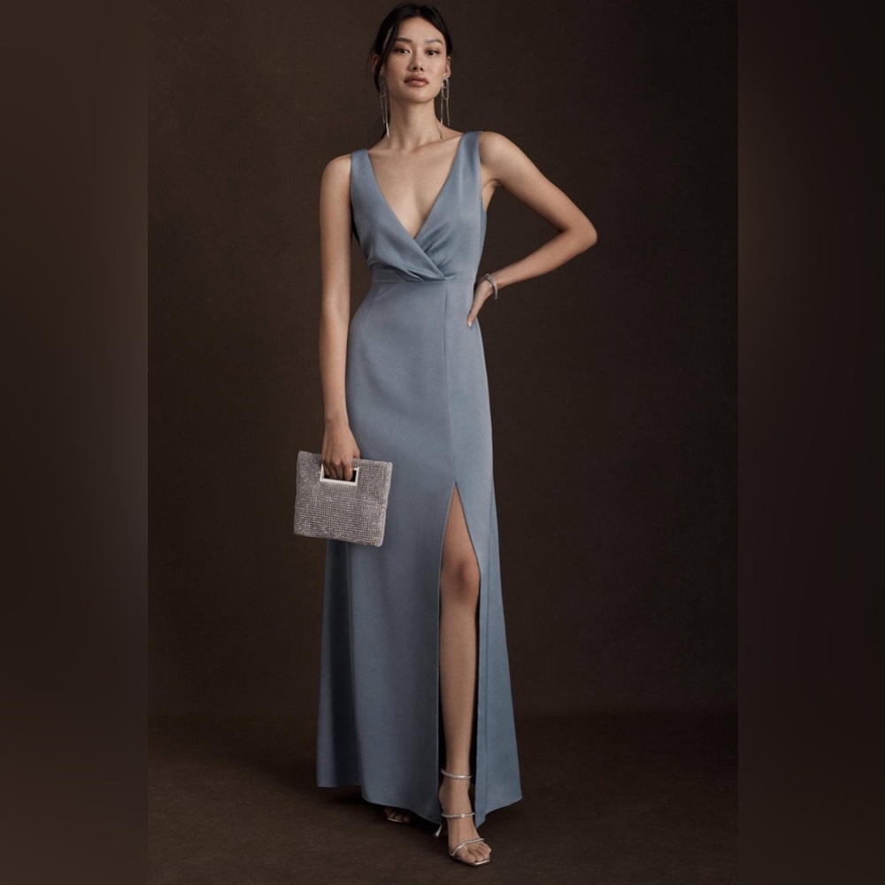 BHLDN Piper V-Neck Side-Slit Satin Gown